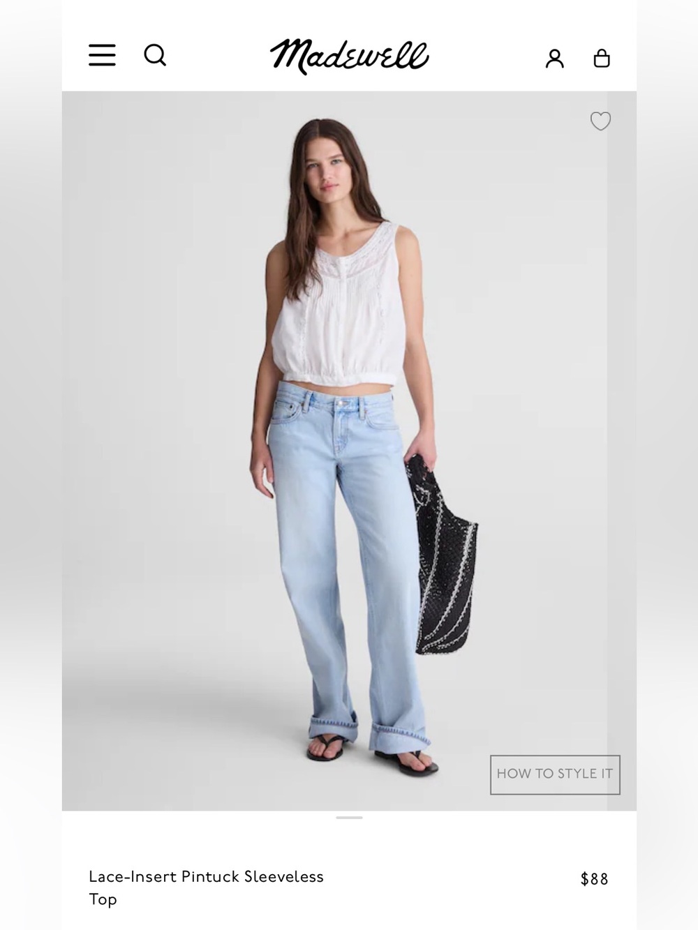 NWT! Madewell Lace-Insert Pintuck Sleeveless Top - Retail $88